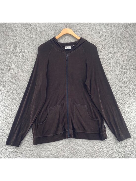 Chico's Tops - Chicos Hoodie Womens 2 US Large Brown Travelers Knit Stretch Full Zip Pockets